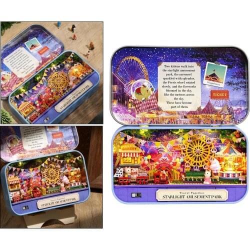 DIY Dollhouse Kit Mini Wooden Miniature Dollhouse 3D Retro Tin Assembled Box LED