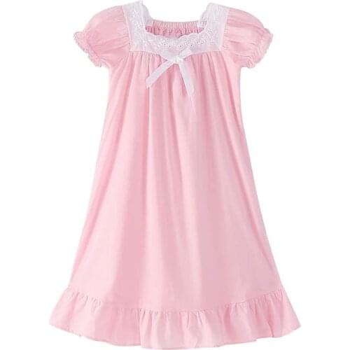 Breathable Pajamas for Girls Summer Sleep Dress Modal Cotton Embroidery Short Sleeve Nightgown