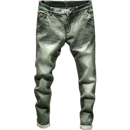Brand Jeans Men Skinny Stretch Mens Colourd Jeans Fashion Slim Fit Jeans Casual Pants Trousers Jean Male Green Black Blue White