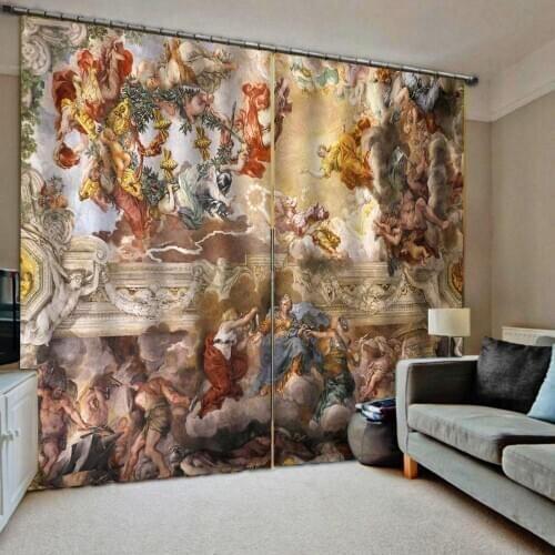 European Classic Curtain Oil Printing Blackout Curtains Living Room Bedroom Window Drapes Cortinas Room Silk Curtain