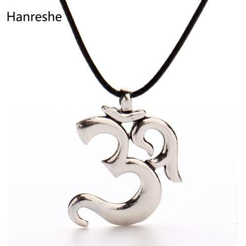 HANRESHE Antique Indian Necklace OHM Hindu Buddhist AUM OM Necklace Pendant Hinduism Yoga Choker Necklace Jewelry Women