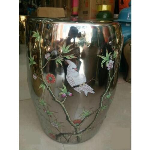 Jingdezhen Ceramic Porcelain stool Silver Flower And Bird Ceramic Drum Round stool Outdoor Bathroom Balcony ceramic stool