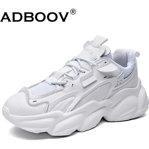 ADBOOV Unisex Fashion Leather Sneakers Women Men Platform Chunky Shoes White Black Trainers Footwear