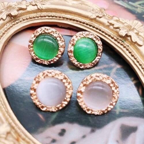 Ivory Green Round Stud Earrings Party Cute Small Size Textured Accessories Brincos