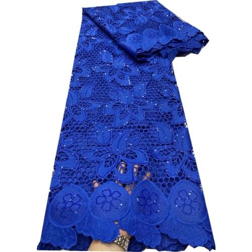 SJ Lace 2021 High Quality Nigerian Wedding African Lace Fabric Royal Blue Tissue Guipure Cord Lace Fabric For Wedding dp5-34