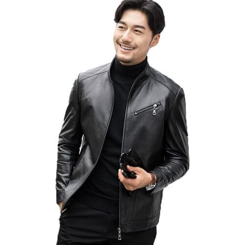 Genuine Leather Jacket Spring Autumn Jacket Men Real Sheepskin Coat for Men Streetwear Baseball Jacket Chaqueta FSBAQS001 MY1827