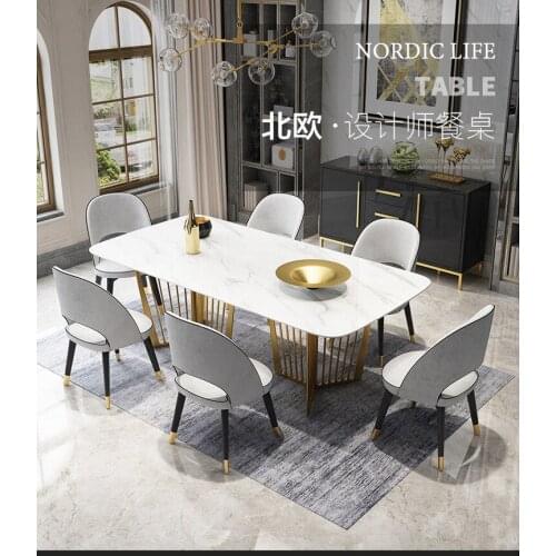Stainless steel Dining Room Set Home gold minimalist modern marble dining table and 6 chairs mesa de jantar muebles comedor