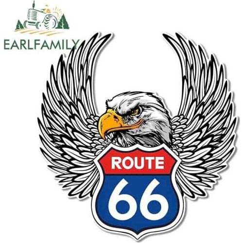 EARLFAMILY 13cm x 12.4cm for ROUTE 66 EAGLE Decal Windshield Laotop Cartoon Car Stickers Motorcycle Windshield Anime Decoration