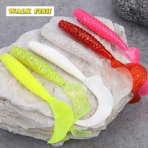 Walk Fish 5Pcs 70mm/3.2g T-tail T-Tail Soft Worm Artificial Baits Fishing lure WF061 Soft Fishing Lure Carp