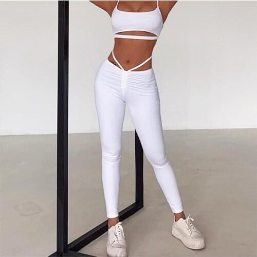 New Bandage Yoga Pants Breathable Sexy Waist Workout Leggings Female Elastic Gym Running Tights Activewear Quick Dry Sport Pant