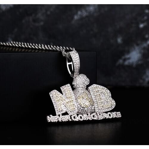 New Hip Hop Letter Money Bag Figure Pendant Necklace Pave Cubic Zircon Iced Out Jewelry 24" Stainless Steel Rope Chain