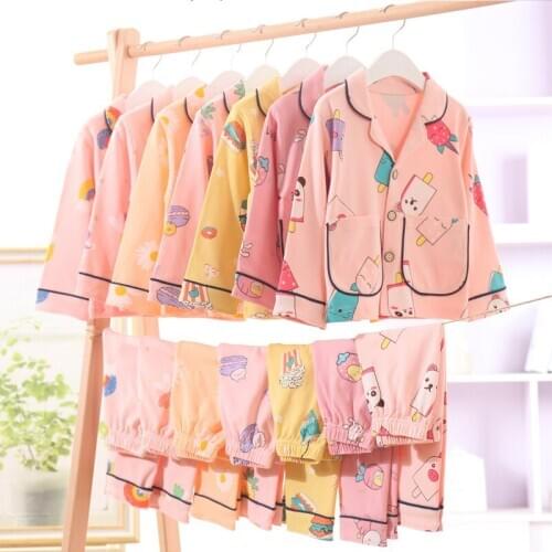 Boys Girl Pajamas Long Sleeve Spring Autumn Girl Pajamas Set Cotton Children Cartoon Button Coat Sleepwear for Children Clothing