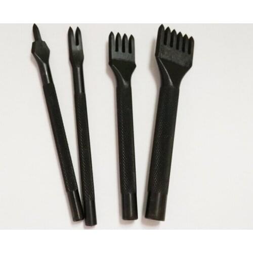4 Pcs/set 4mm Spacing Leather Craft Tool Set CR-V Black Diamond-shaped Cutter Leather Punch Tools 1&2&4&6 Teeth