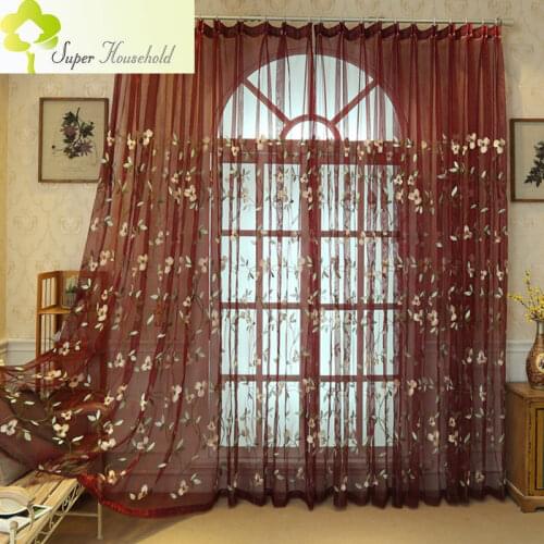 Luxury Embroidered Floral Tulle Blue/Red Sheer Curtain For Window Organza Voile Curtains for Living Room Bedroom Door Curtain