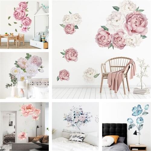 Pink Flowers Wall Stickers for Kids Room Watercolour Flower Vinyl Wallpaper of Girls 3D Baby Nursery Rooms Home Decor PVC Decals