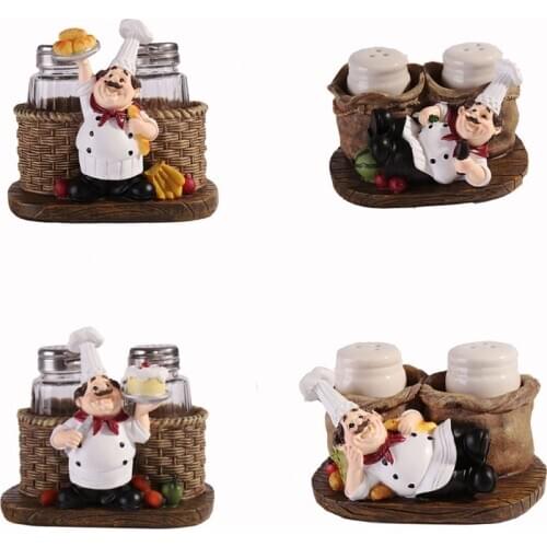 Resin Chef Spice Can Figurines Decoration Crafts Creative Retro Pepper Bottle Figurine Ornaments For Kitchen Cafe Resta