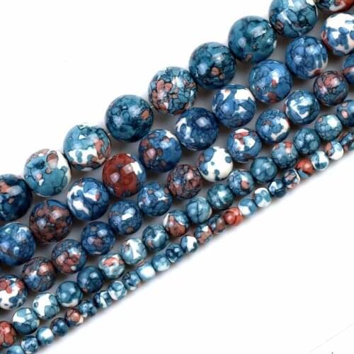 Dark Blue Speckled Rainstone Beads Round Loose Stone Beads For Jewelry Making DIY Bracelet Pick Size 4/6/8/10/12mm 15