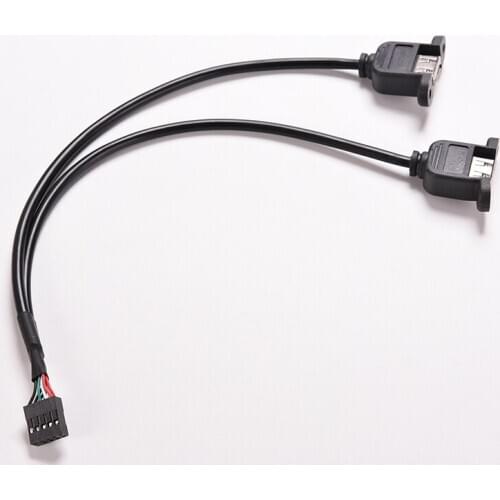 30cm PC PCB Motherboard Internal Cable USB Splitter 1FT PCB Mainboard 9 Pin Header To 2 Dual USB 2.0 Female Socket Adapter Cable