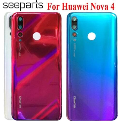 For Huawei Nova 4 Back Cover Glass Rear Battery Cover Door Housing Case Replacement Parts Nova 4 battery Cover With Lens