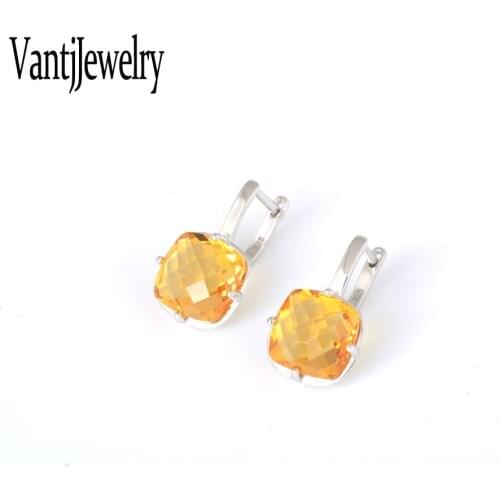 Elegant Natural Citrine Earrings Sterling 925 Silver for Woman Lady Party Birthday Jewelry Gift Box Free Shipping