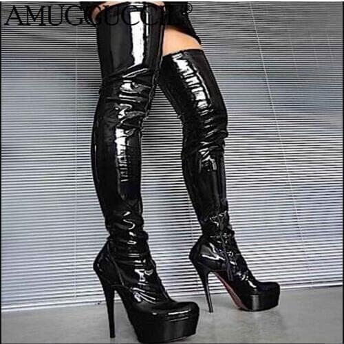 2020 New Plus Big Size 34-52 Black Zip Fashion Sexy Thigh High Heel Platform Over The Knee Autumn Winter Ladies Women Boot X1854