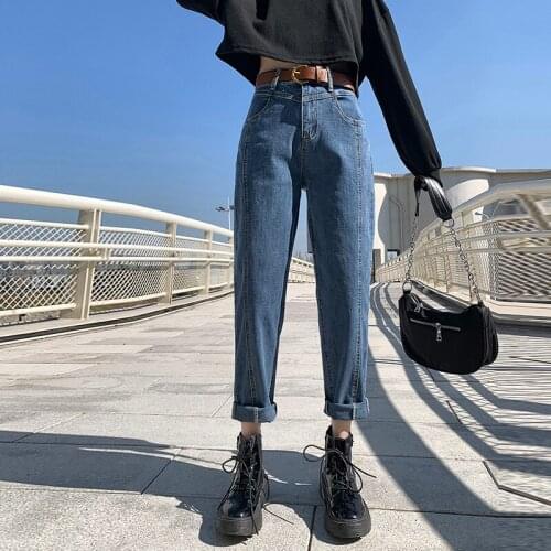 High Waist Jeans New 2021 Harem Pants Woman Denim Cotton Loose Jeans Fashion Ladie Nine-point girls Versatile Straight trousers