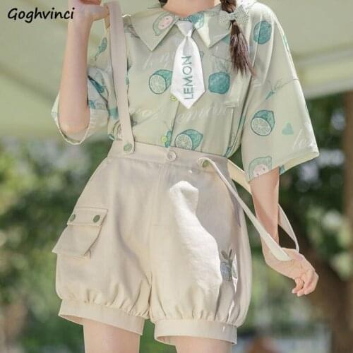 Sets Women Lovely Girls Chic Preppy Style Single Breasted Shirts Fresh Summer Tender Embroidery Soft Overalls Female Basic 2 Pcs