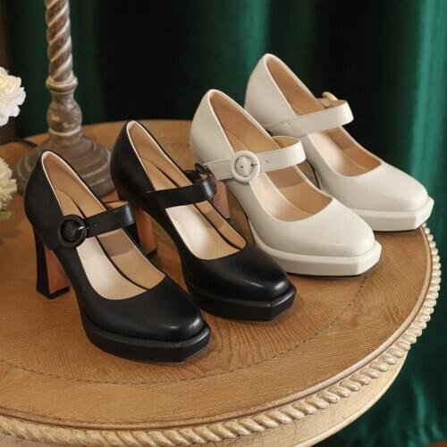 2020 Brand women Pumps New Spring Autumn High Heels Platform Genuine Cow Leather Black Dress Party Wedding Shoes Big Size 34-42