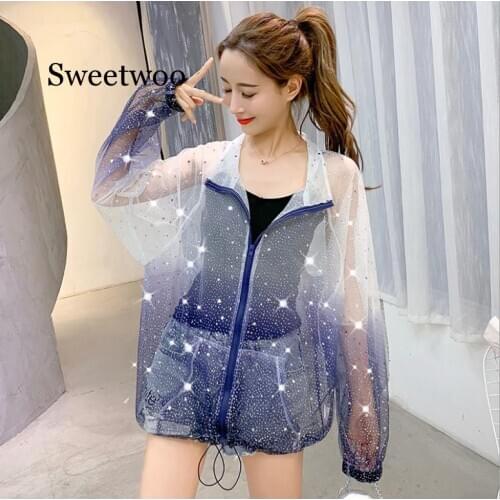 2020 Latest popular summer woman coat mesh starry sky gradient outdoor women jacket sun protection clothing coat for women