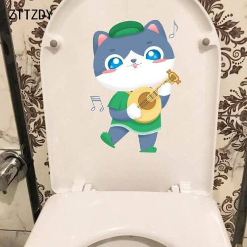 ZTTZDY 16.9*24.6CM Happy Cat Playing The Piano Creative Home Rooms Decor Decal Toilet Wall Sticker T2-0015