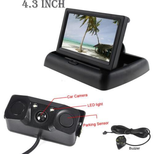 Sound Alarm Parking radar Sensor Camera 3 in1 + 4.3" LCD Car rear view Mirror Monitor