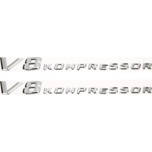 2PCS V8 Kompressor Auto Letter Emblem Badge Chrome Side Fender Sticker 3D Design For Mercedes