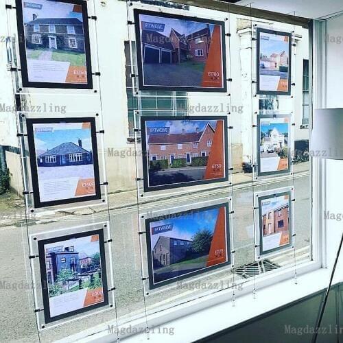6PCS Vertical A4 + 3PCS A3 Landscape Double Sided Acrylic Frame LED Window Display System Kits,Light Pocket for Real Estate