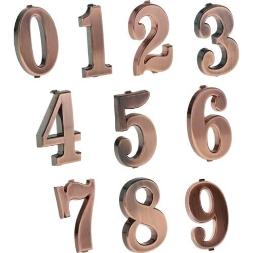 ABS Plastic Modern Copper Color House Door Number Sign Plaque DIY Digits Number Plate 0-9 for Home Cafe Bar Club Wall Decor