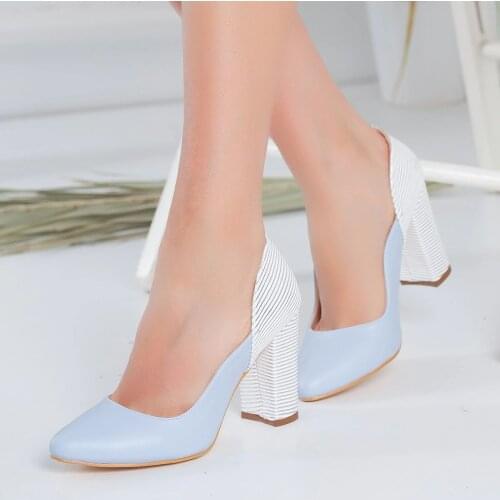 Arcelia Turquoise Skin White Detailed Heels Shoes