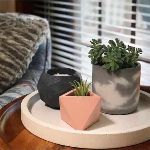 Concrete Tray Flower Pot Silicone Mold Geometric Rhombus Design Triangle Flower Pot Mold Big Round Tray Mold Clay Epoxy Mold