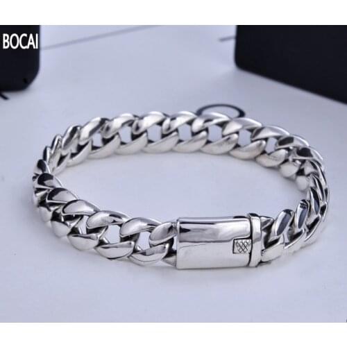 BOCAI 2021 Fashion New S925 Silver Man and Woman Bracelets Punk Hip-hop Lettering Cuban Chain Creative Hipster Couple Gift