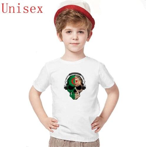 Dark Skull Deejay with Algerian Flag Printed Children T shirt kids Vintage T-shirt clothes boys High Quality girls clothes