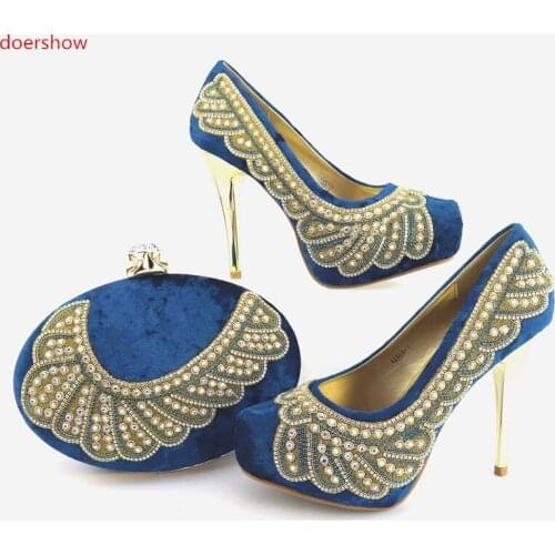 Doershow High Quality Popular Italian Design Shoes And Bag Set Fashion Rhinestone High Heels Shoes And Purse Set For partSNJ1-15