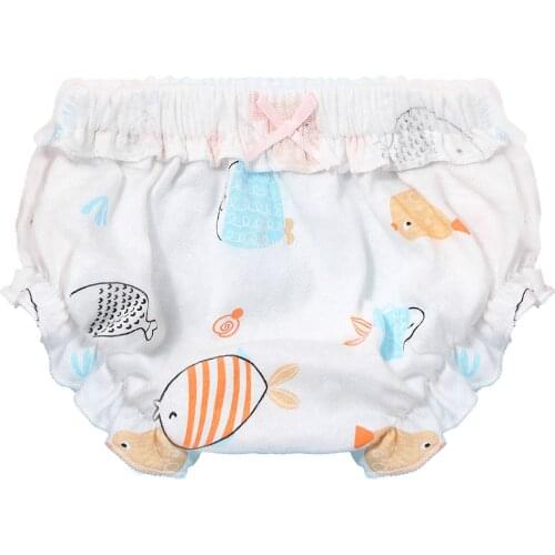 Infant Baby Girls Breathable Briefs Cotton Ruffle Side Bread Underwear Cute Cartoon Print Clothing Elastic Waistband Underwear