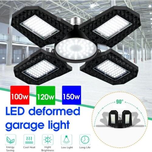 E27 LED Fan Garage Light 100W 120W 150W 4 Leaf Deformable Lamp Super Bright High Bay Industrial Lighting For Warehouse Workshop