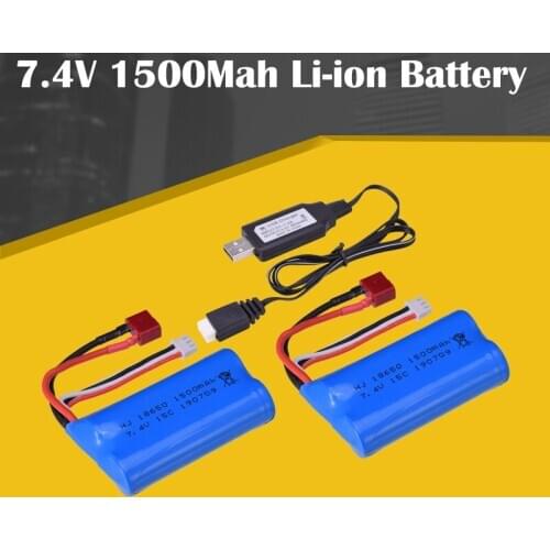 Good Quality 2pcs 7.4V 1500Mah Li-ion Battery T plug/USB Charger for WLtoys 12428 2.4G 1:12 High Speed RC Car