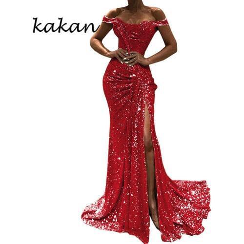 Kakan Cathedral Bride Sexy Tube Top Sequined Dress One-Shoulder Shoulder Smocked Sleeve Dress Open Cut Party Party Dress