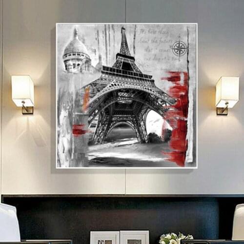 Painting Canvas Landscape City Landmark Paris Eiffel Tower Modern Abstract Wall art Picture for Living Room Home Decor