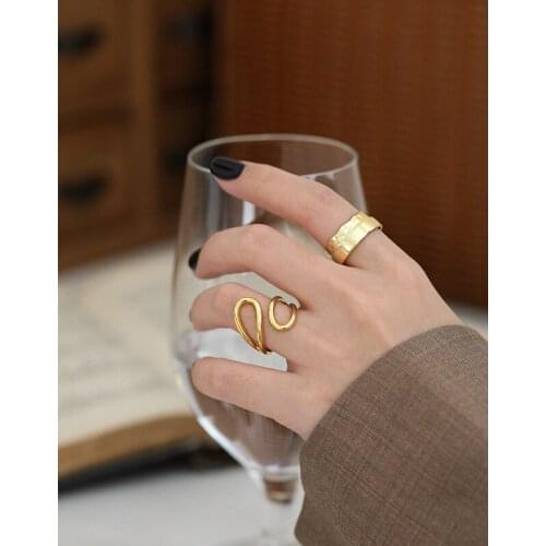 100% authentic Korean S925 sterling silver ring design sense wrong side cross hollow drop-shaped female Joker jewelry wholesale