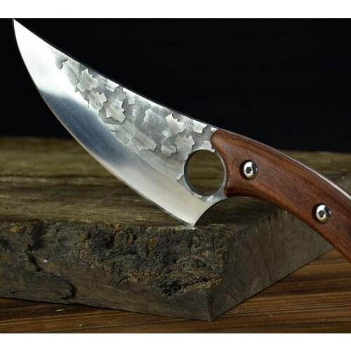 Hand-forged Steel Boning Knife Small Scimitar 7Cr17 Blade Meat Cleaver Fish Cutter Slaughter Butcher Cooking Knife