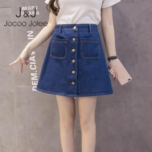 Jocoo Jolee Summer Denim Skirt Women Korean A-line Jeans Skirt High Waist Button Pockets Harajuku Mini Skirt High Quality