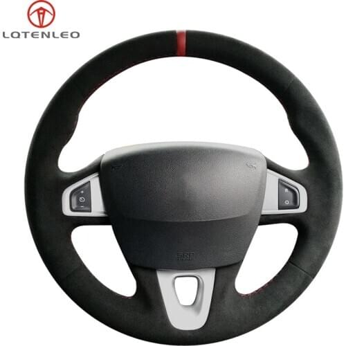LQTENLEO Black Suede Car Steering Wheel Cover For Renault Fluence (ZE) Megane 2008-2016 Samsung SM3 2009 2010 2011 2012-2014