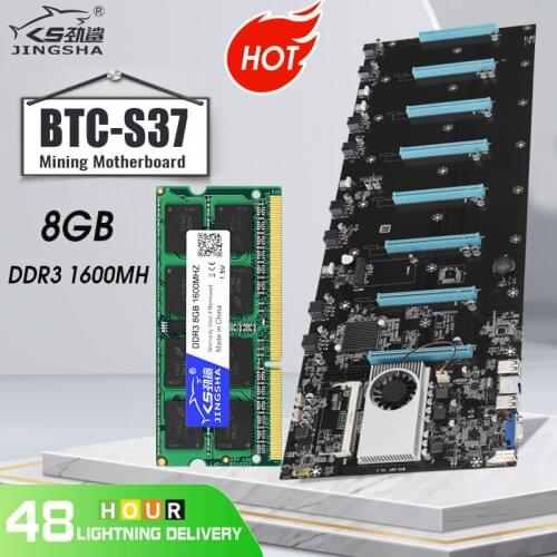 Ethereum Bitcoin Crypto Mining Motherboard 8 GPU Slots (65mm Pitch) with 8GB DDR3 1600MHz and Low Consumption and High Computing