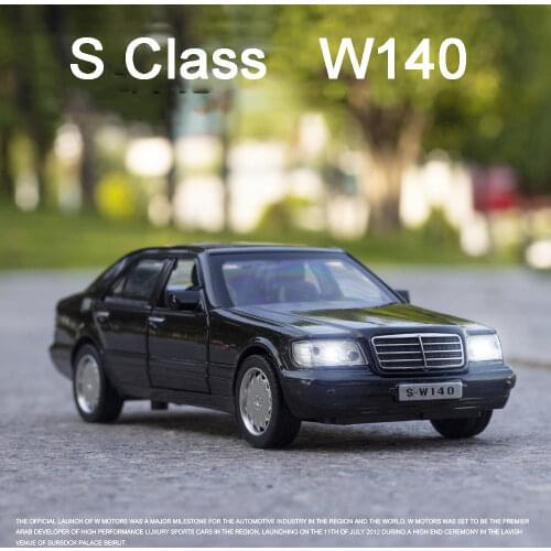 1/32 S-W140 Alloy Diecast Car Model Toy Metal Body Plastic Chassis Rubber Tire With 4 Doors Opened Pull Back Function Kids Gifts